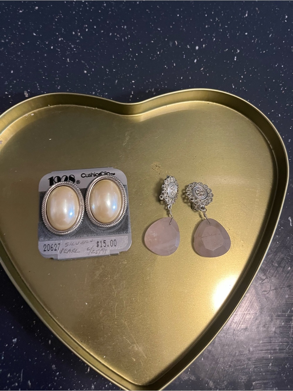 Pearl Oval Clip-On Earrings & Pink Drop Dangle Earrings Set